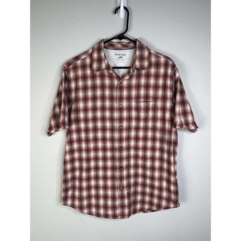 Horny Toad Men's Orange Gray Plaid Shirt Short Sleeve Size Med Outdoor Gorpcore